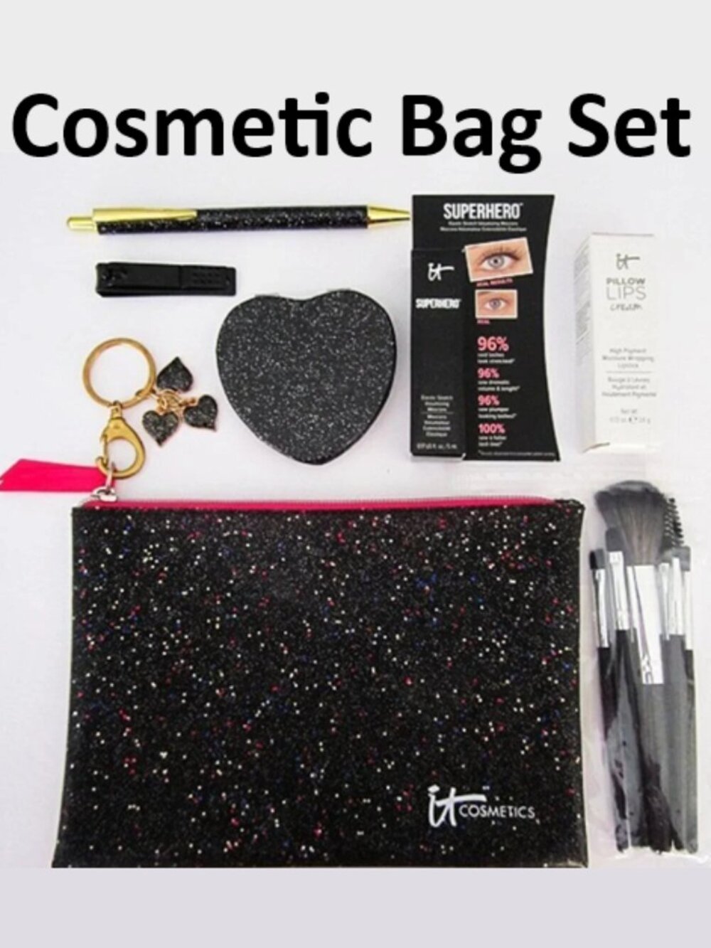 It's Cosmetic Bag, Mascara Super Hero, Lip Stick Marvelous & 5 Accessories NEW